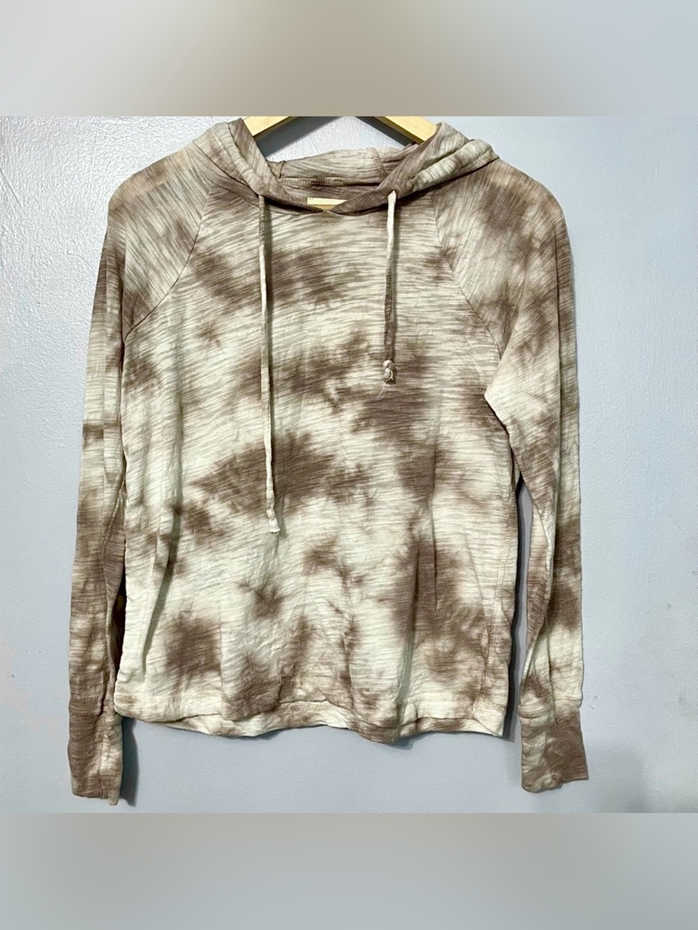 Chaser Earth Tone Tie Dye Pullover Hoodie Sweatshirt Brown Cream Gray M